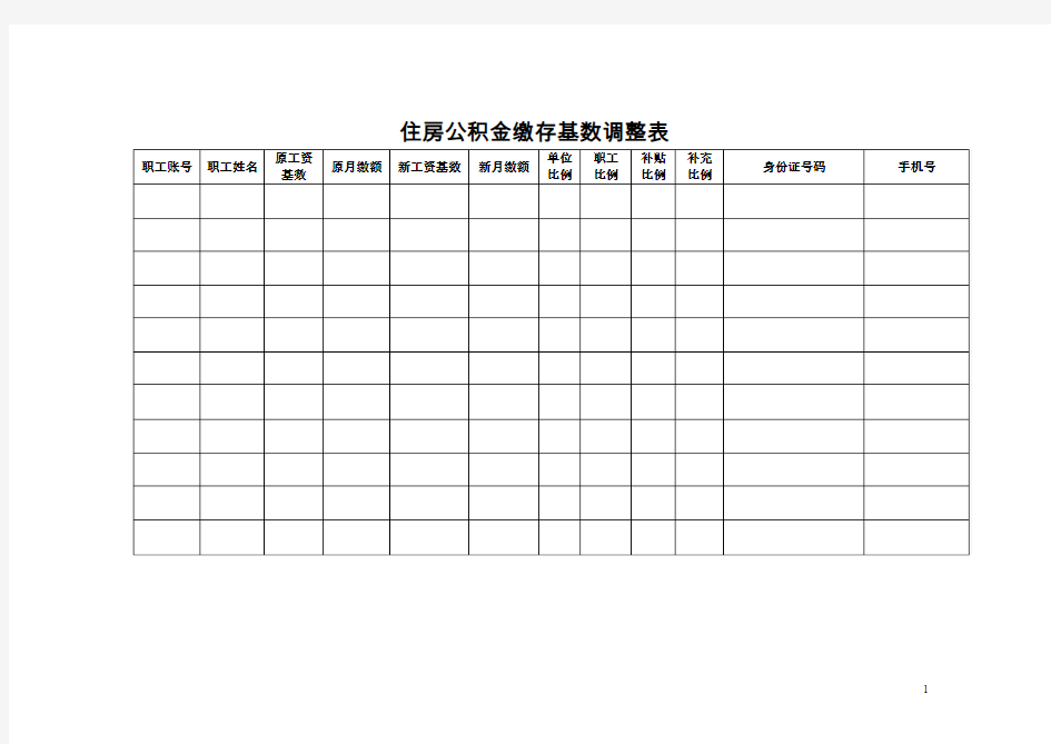 住房公积金缴存基数调整表