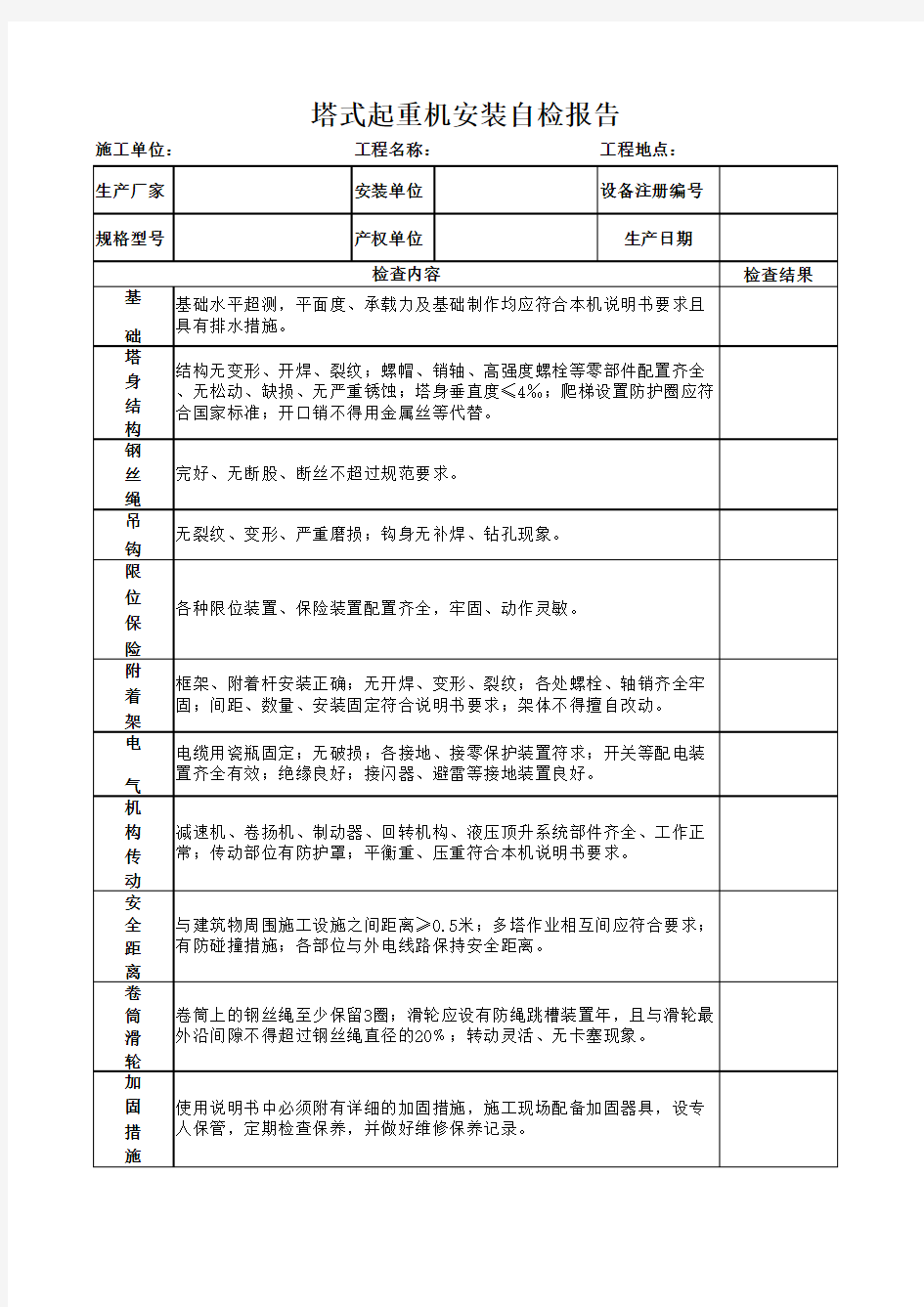 塔机自检报告