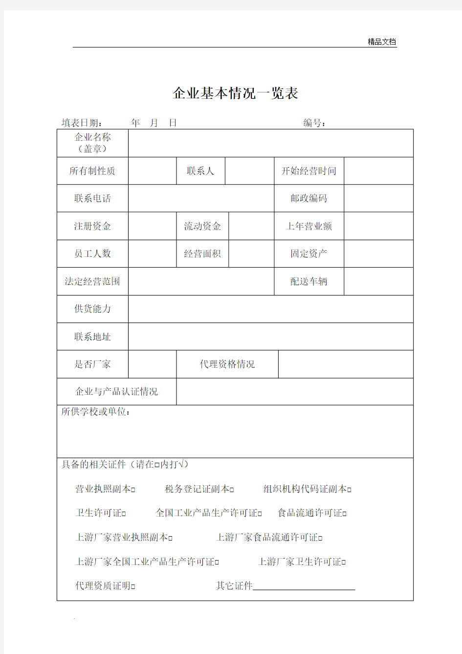 企业基本情况一览表