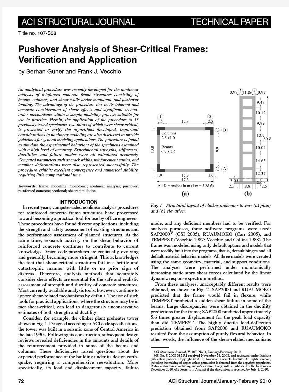 Pushover Analysis of Shear-Critical Frames Verification and Application