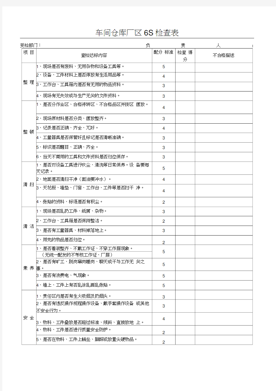 公司6S检查表