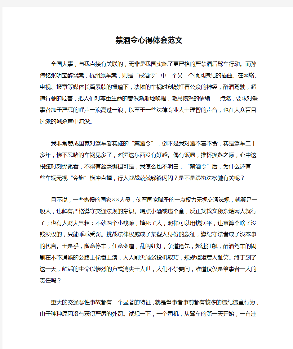 禁酒令心得体会范文