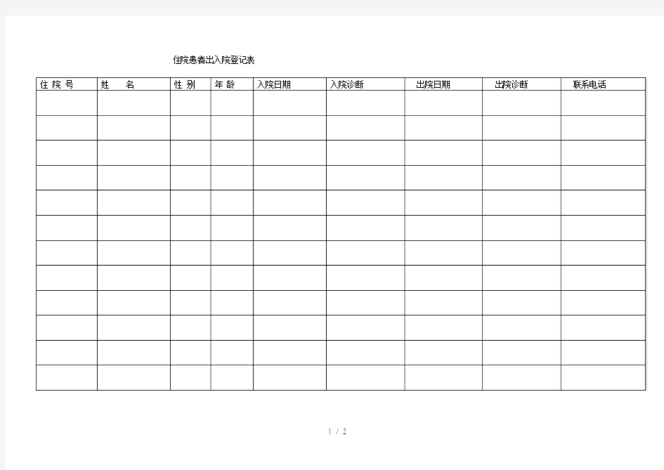住院患者出入院登记表