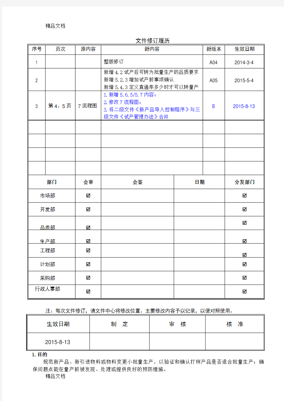 NPI试产管理控制程序知识讲解