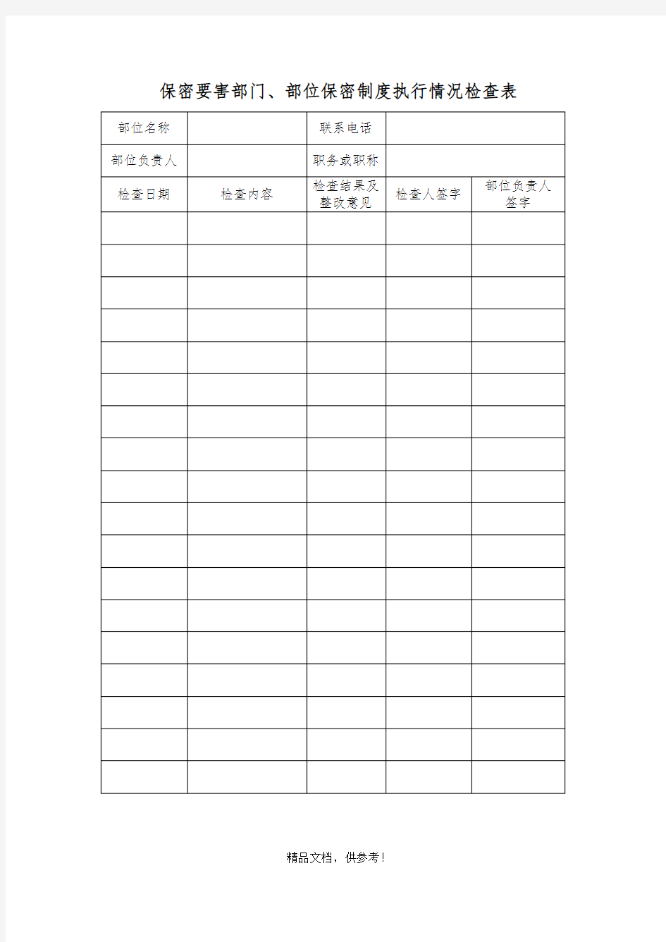 保密要害部门最新版部位保密制度执行情况检查表