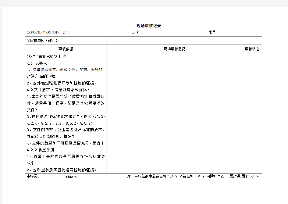 现场审核方案[现场检查记录