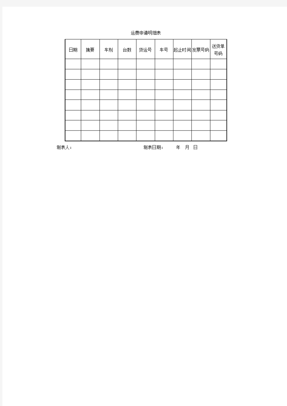 运费申请明细表格式