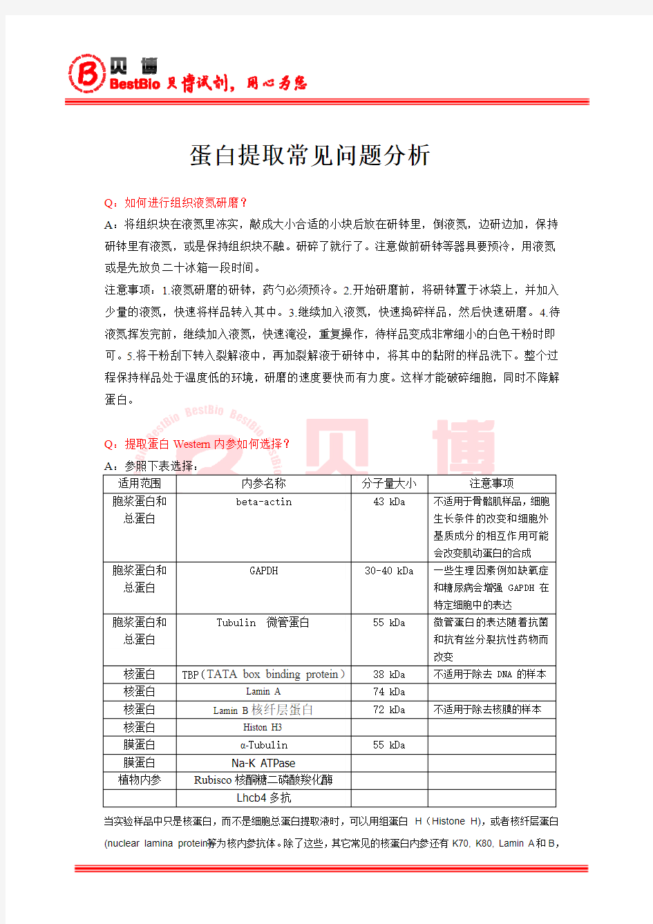 蛋白提取常见问题分析