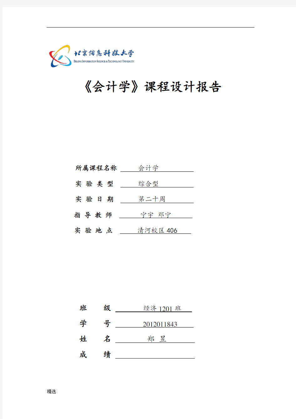 会计学课程设计报告经典.doc