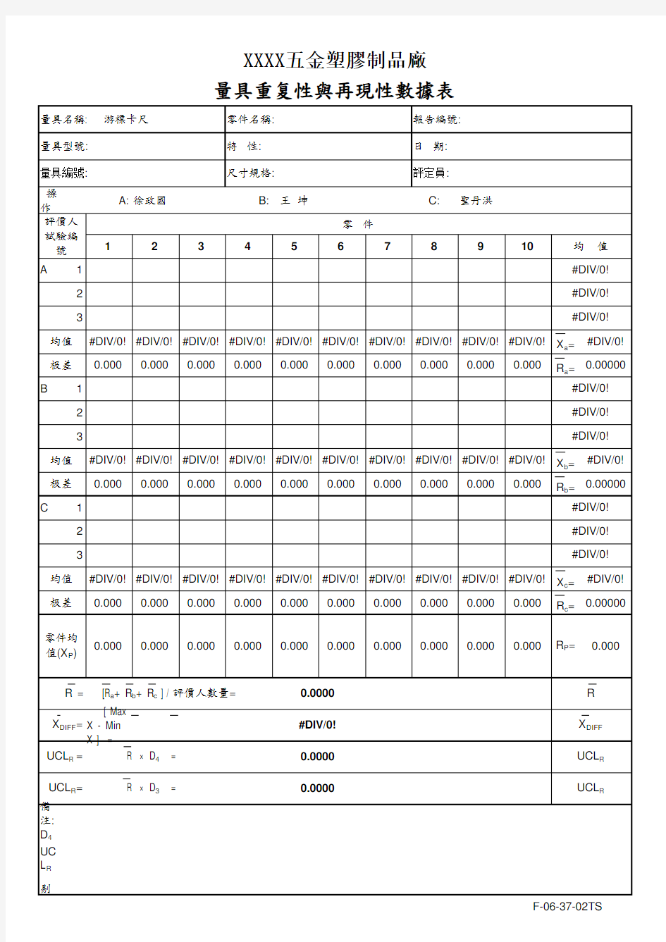 量具重复性与再现性报告