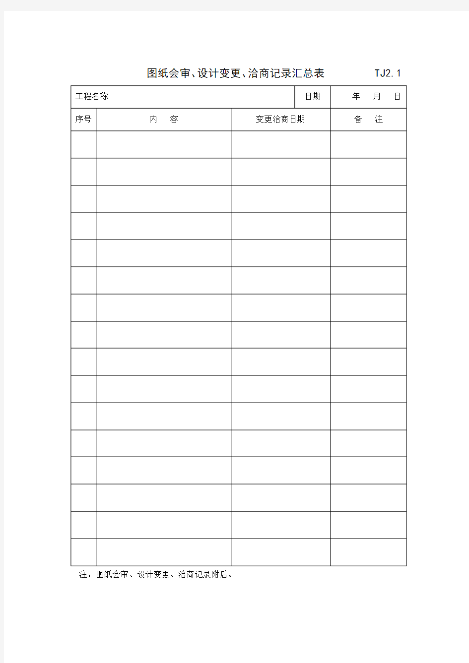 图纸会审、设计变更、洽商记录汇总表.doc