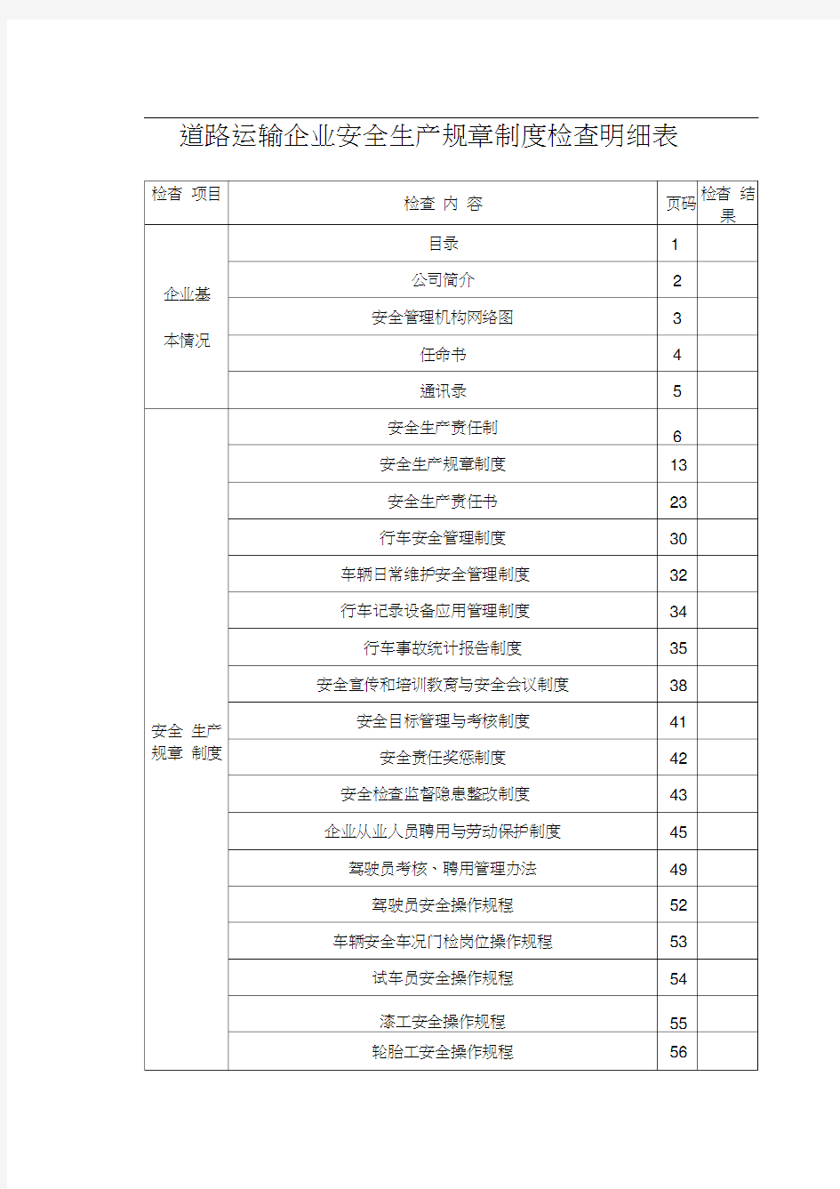 道路运输企业安全生产规章制度