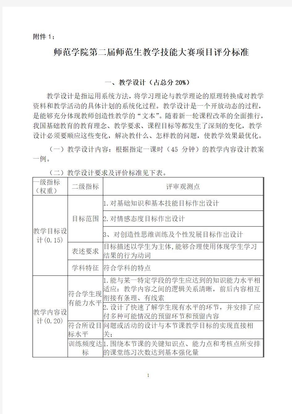 师范生教学技能大赛项目评分标准