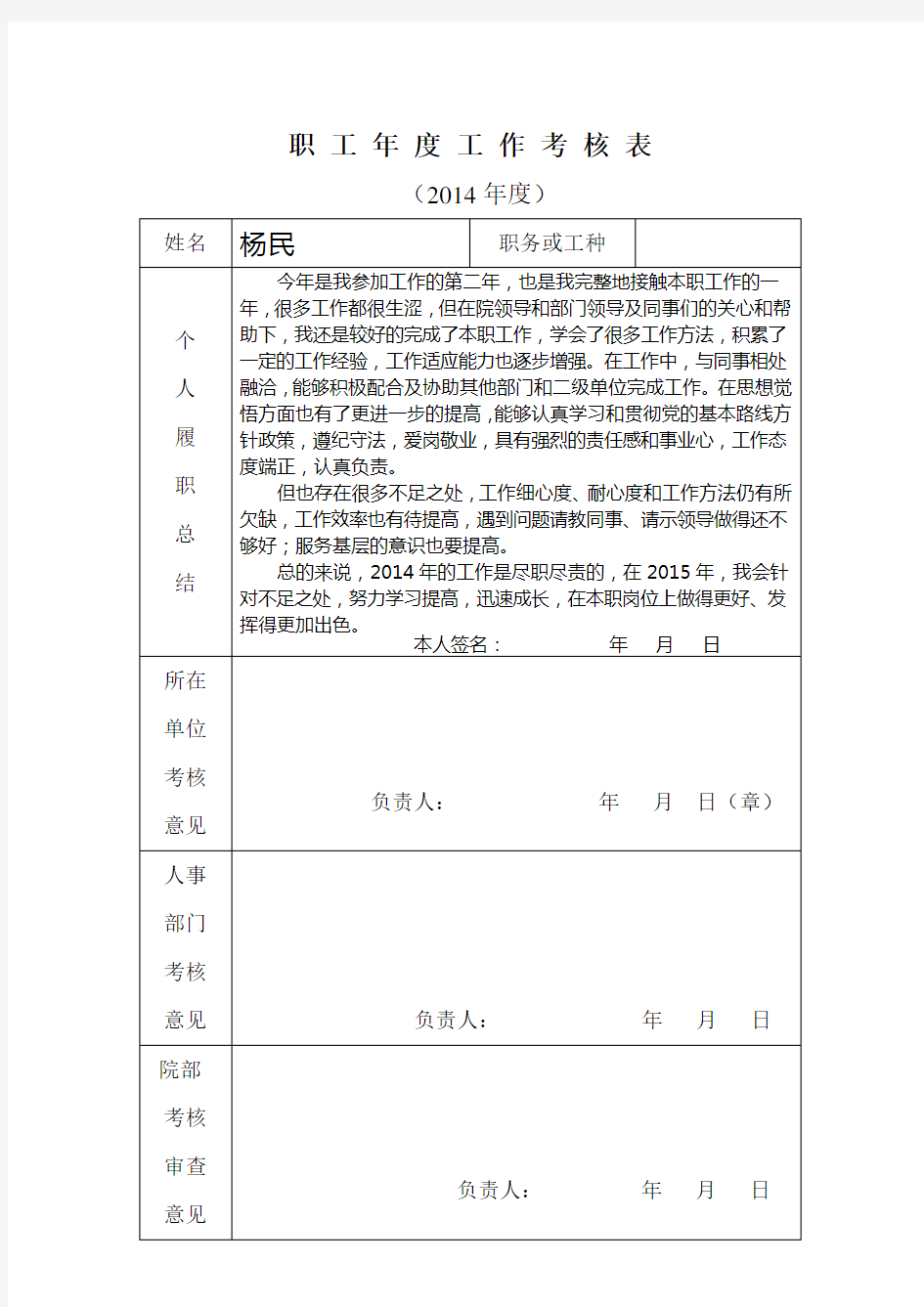 年度履职考核表