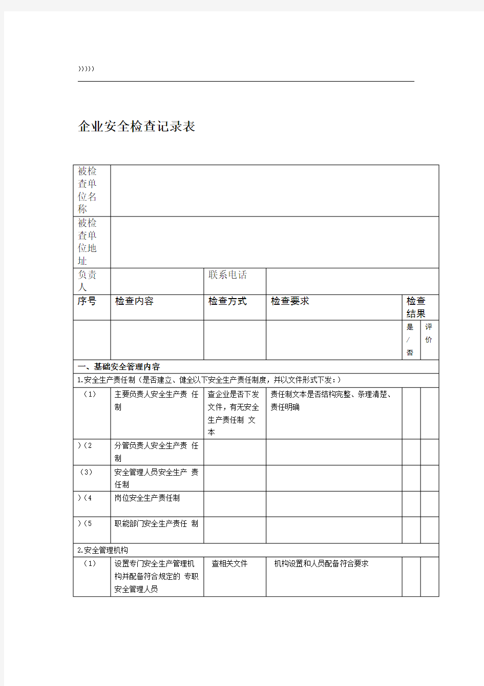 企业安全生产检查记录表