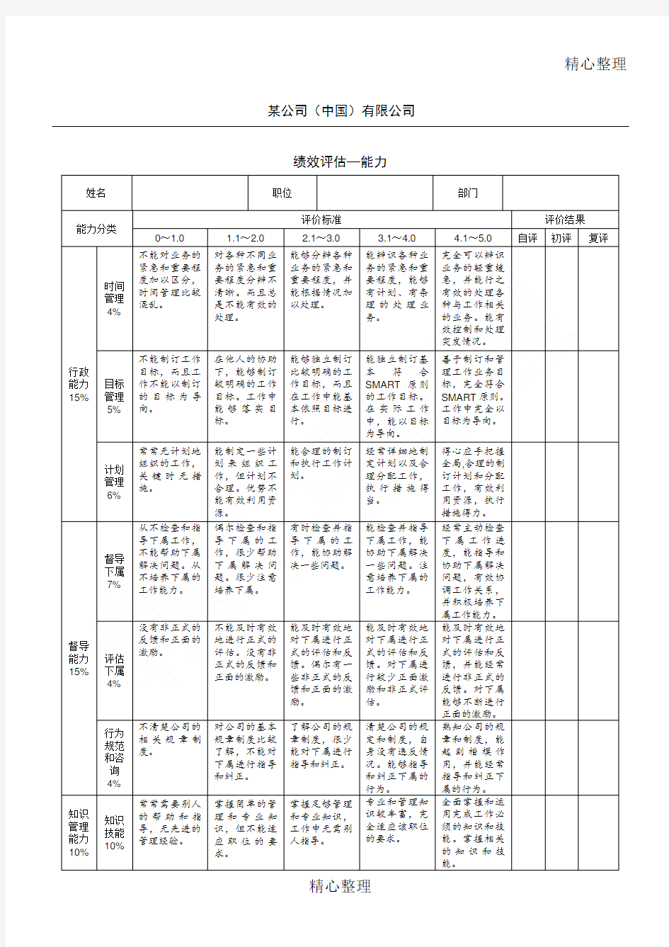 能力评价标准