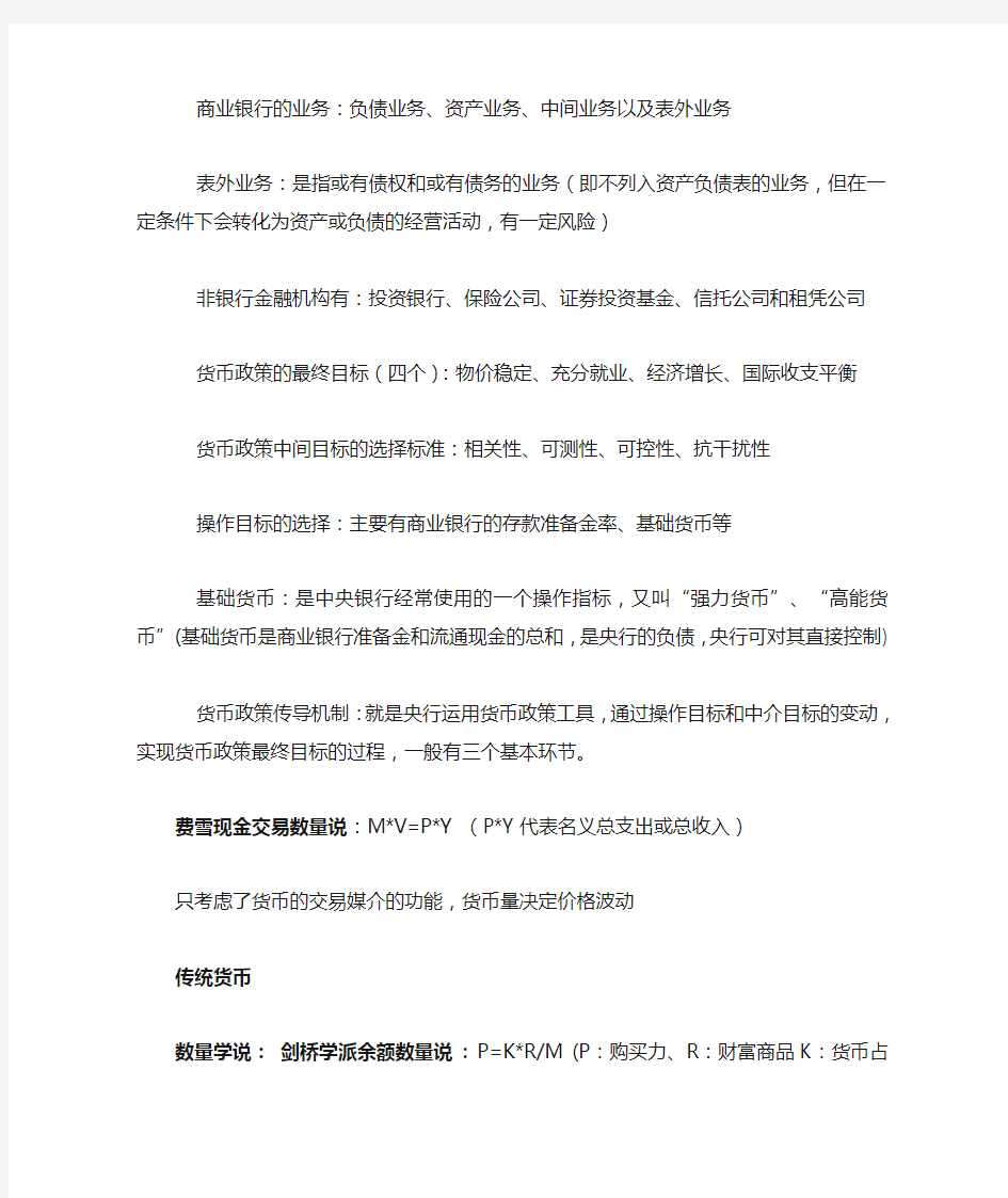 货币金融学重点及大题