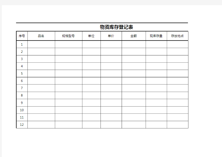 物资库存登记表