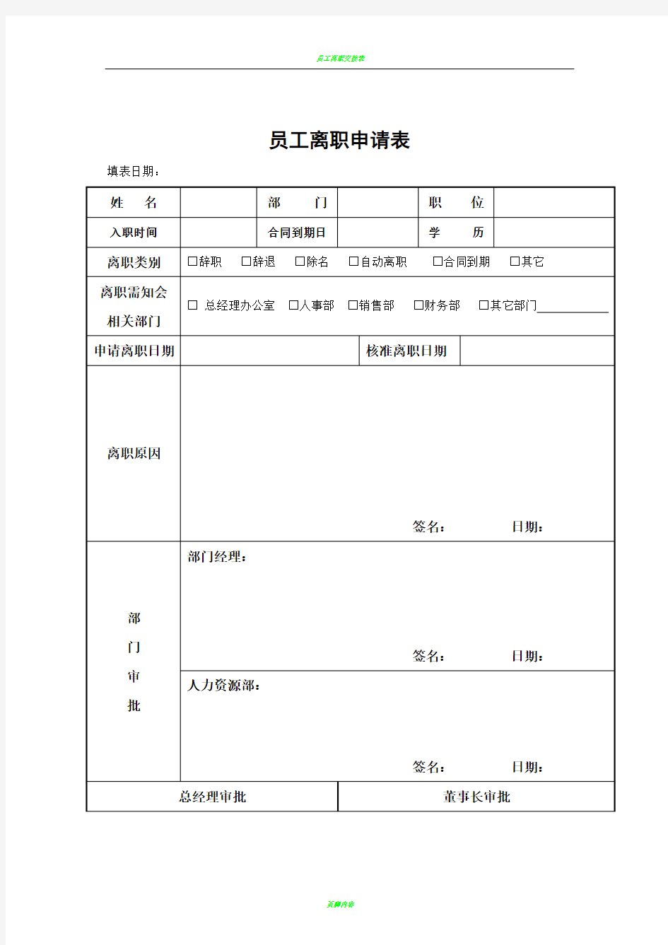 员工离职审批表、交接表