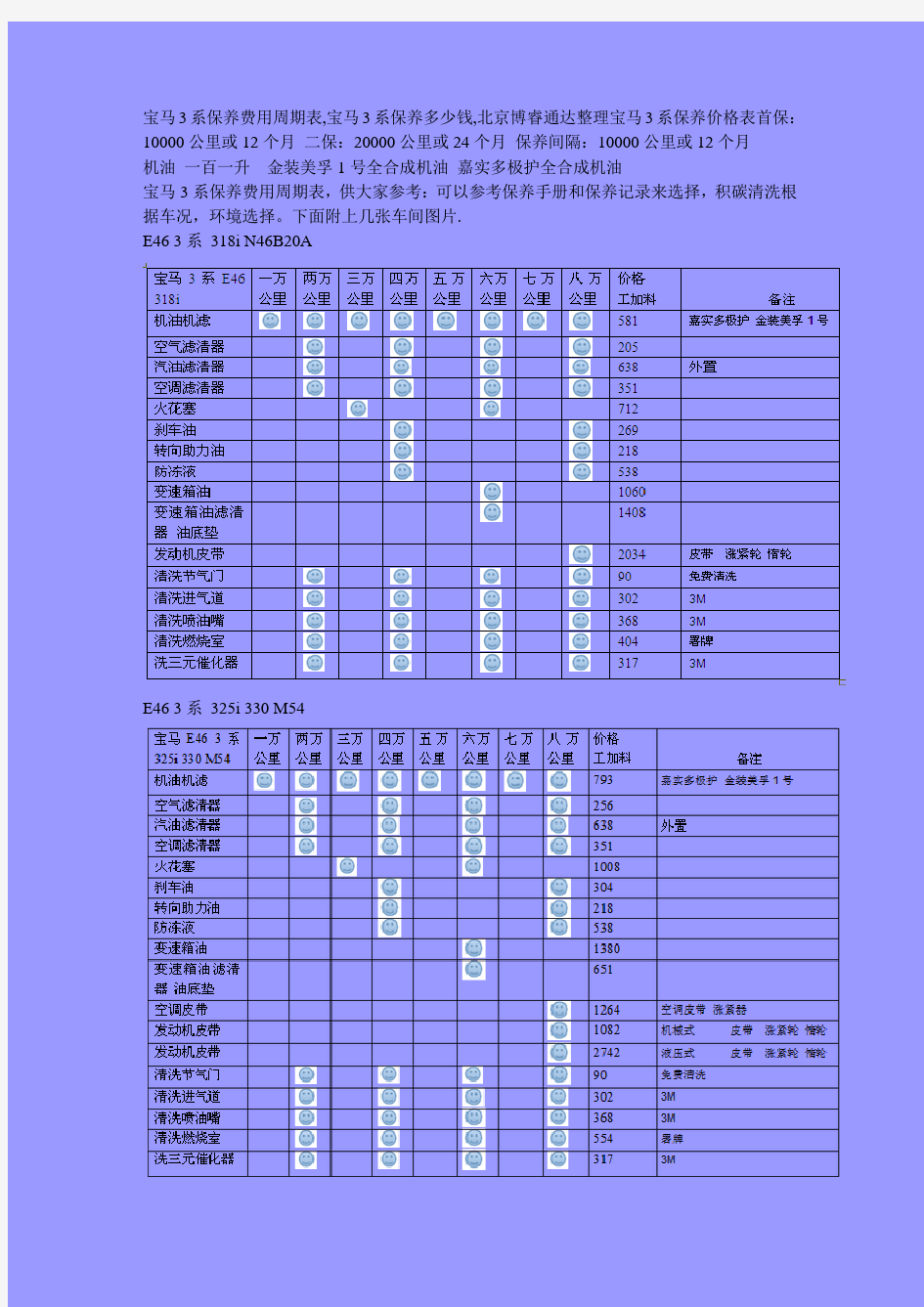 宝马3系保养费用周期表