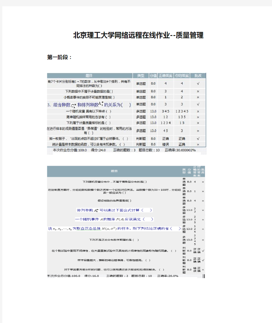 北京理工大学网络远程在线作业--质量管理