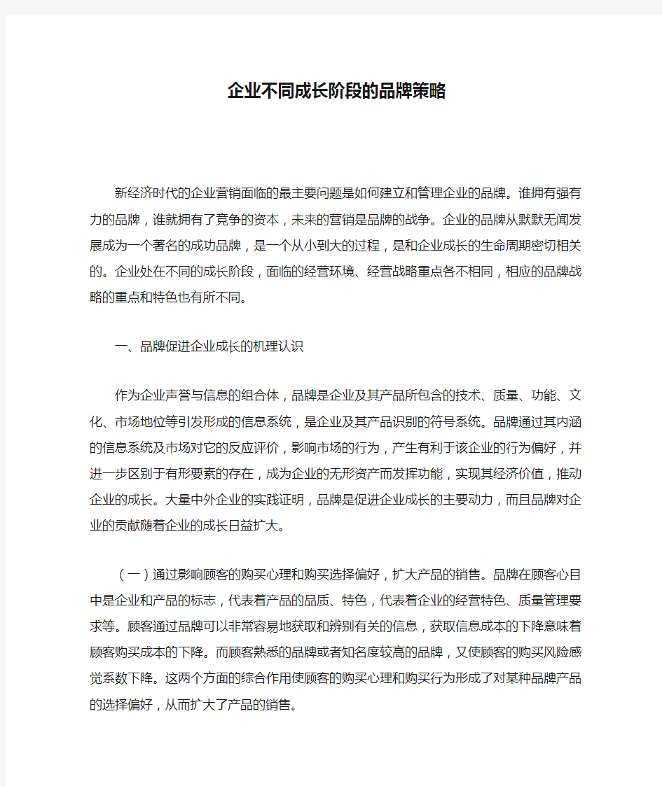 企业不同成长阶段的品牌策略