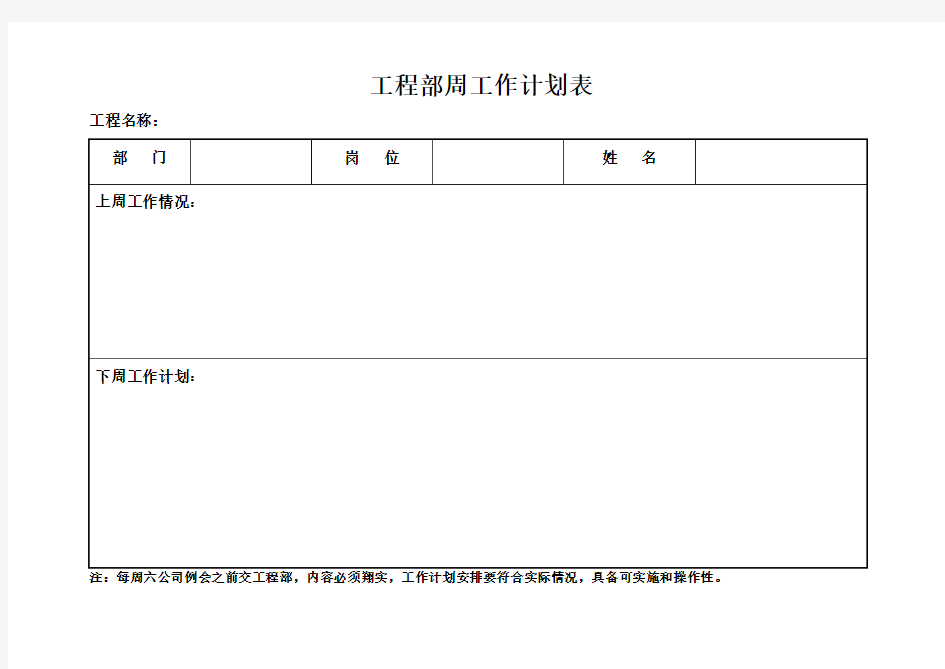 工程部周工作计划表