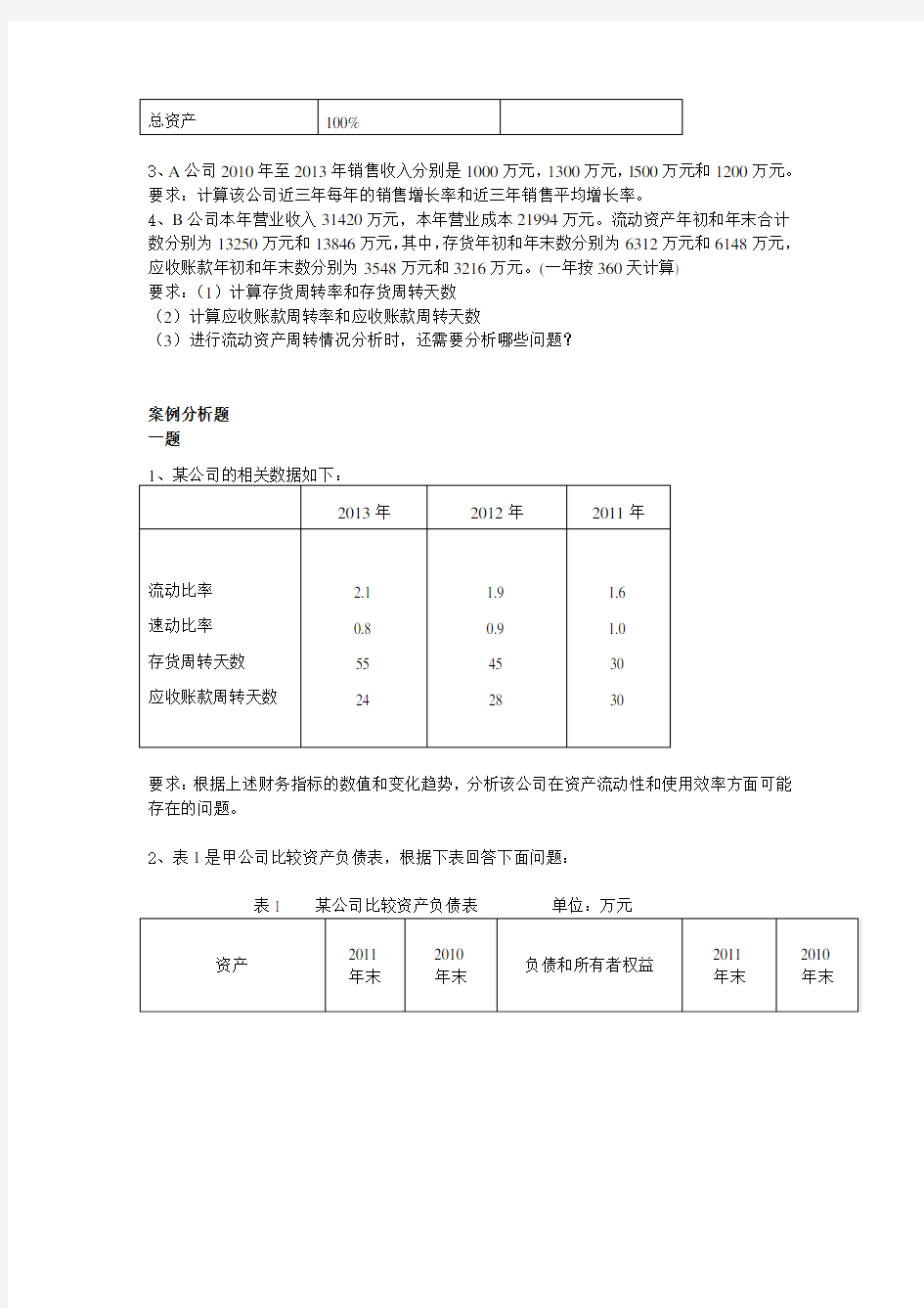 《财务报表分析》练习题一