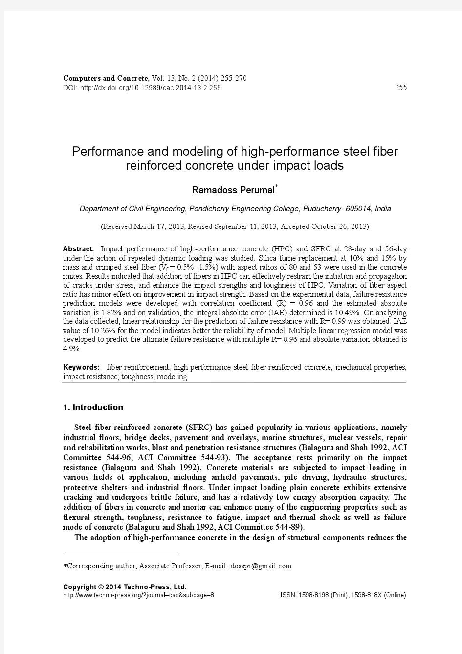 Performance and modeling of high-performance steel fiber reinforced concrete under impact loads