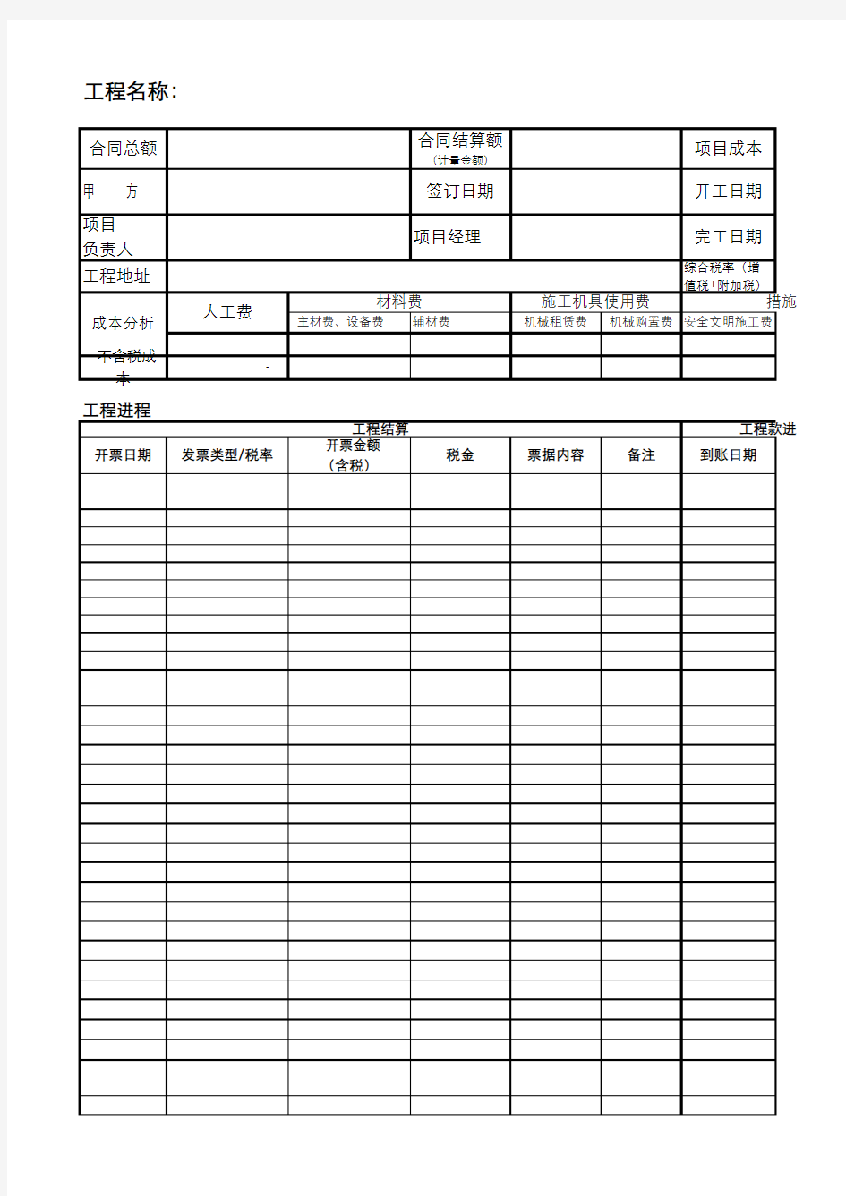 工程项目管理台账