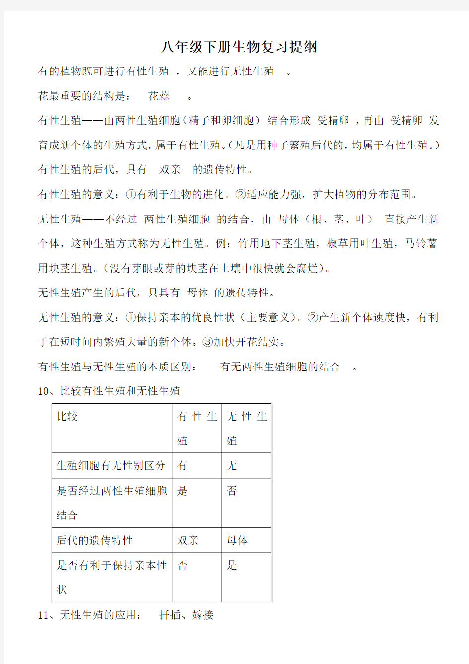 人教版八年级下册复习提纲