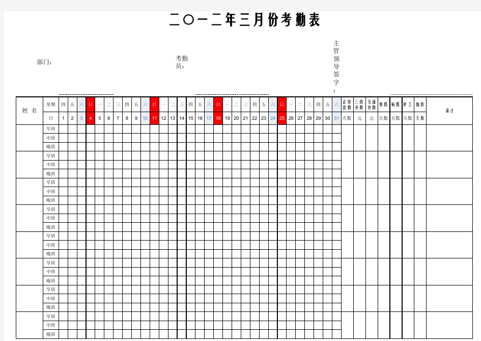 【实用资料】三班倒考勤表空表.xls