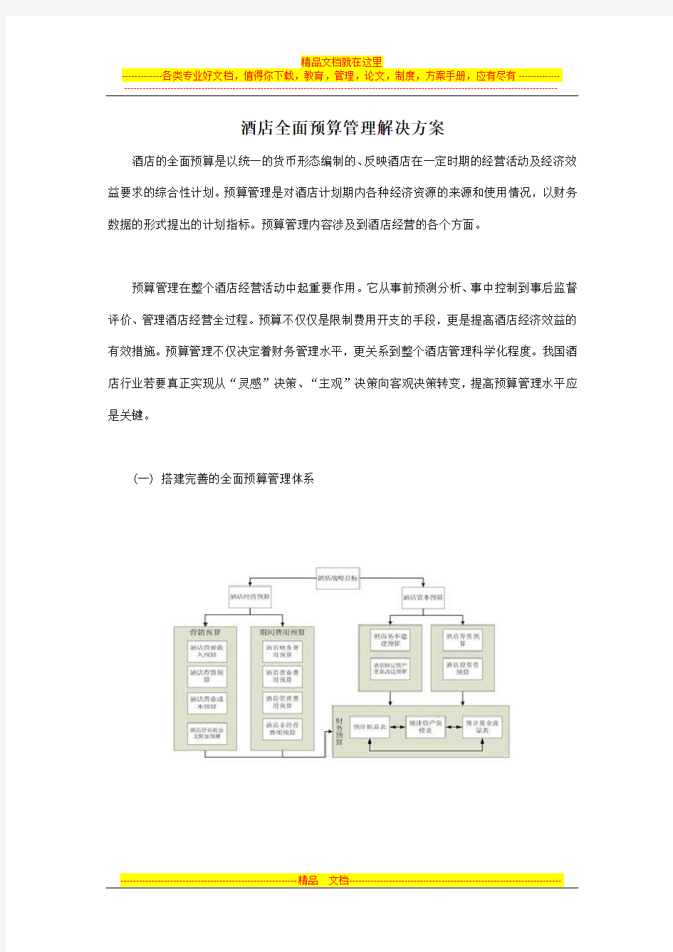 酒店全面预算管理解决方案