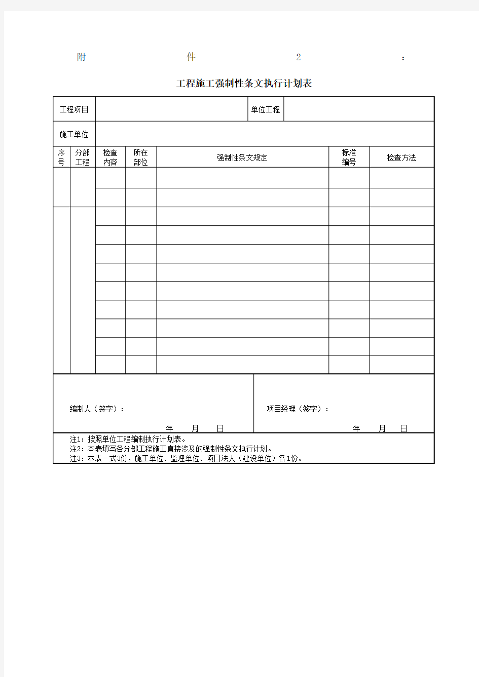 表水利工程施工强制性条文执行计划表