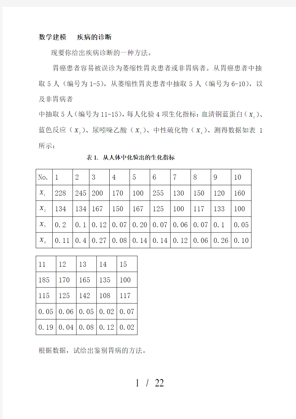 数学建模题目及其答案(疾病的诊断)