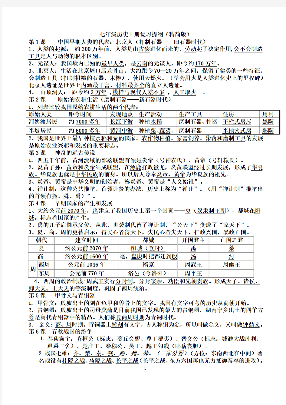 2017人教版七年级历史上册复习提纲