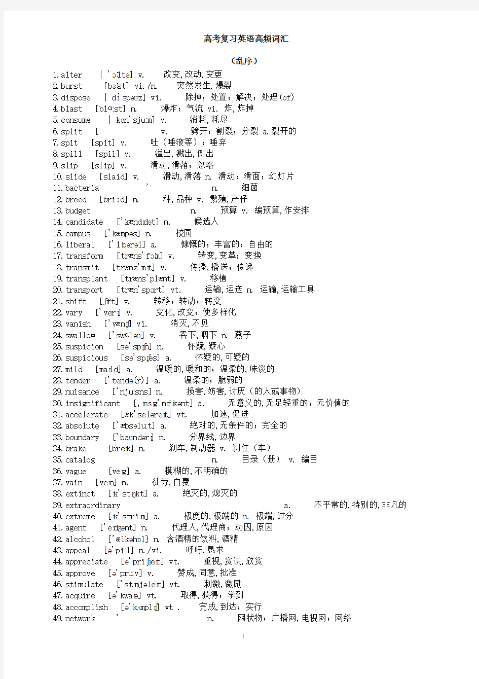 高考英语高频词汇-带音标整理