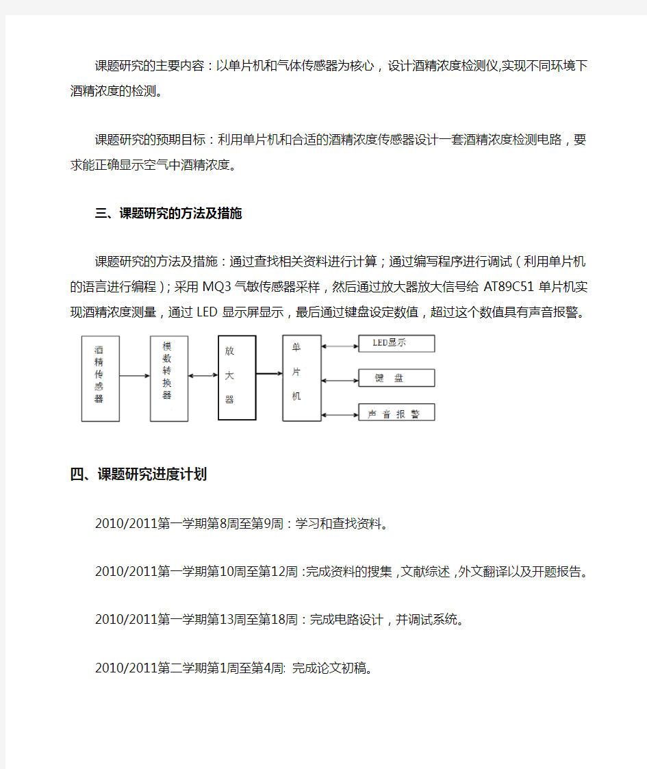 酒精浓度检测仪设计【开题报告】