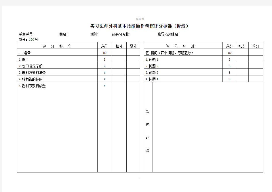 外科基本技能操作考核评分标准