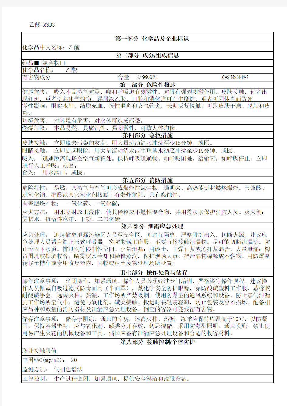 MSDS 物质安全资料表