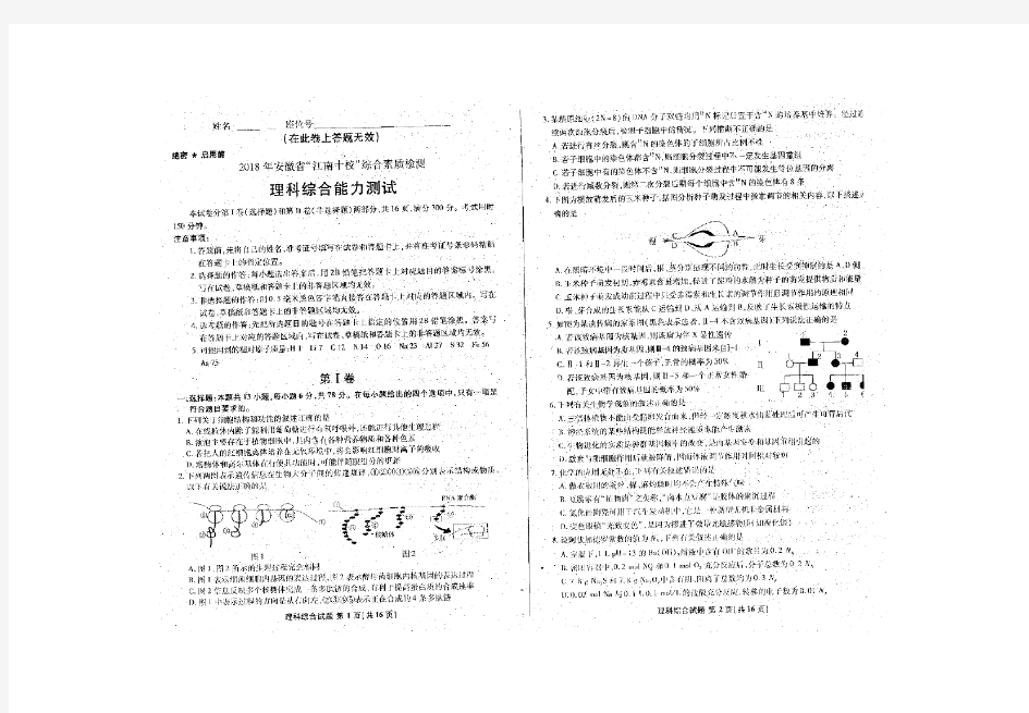 2018年安徽省江南十校联考理综试卷(含答案)