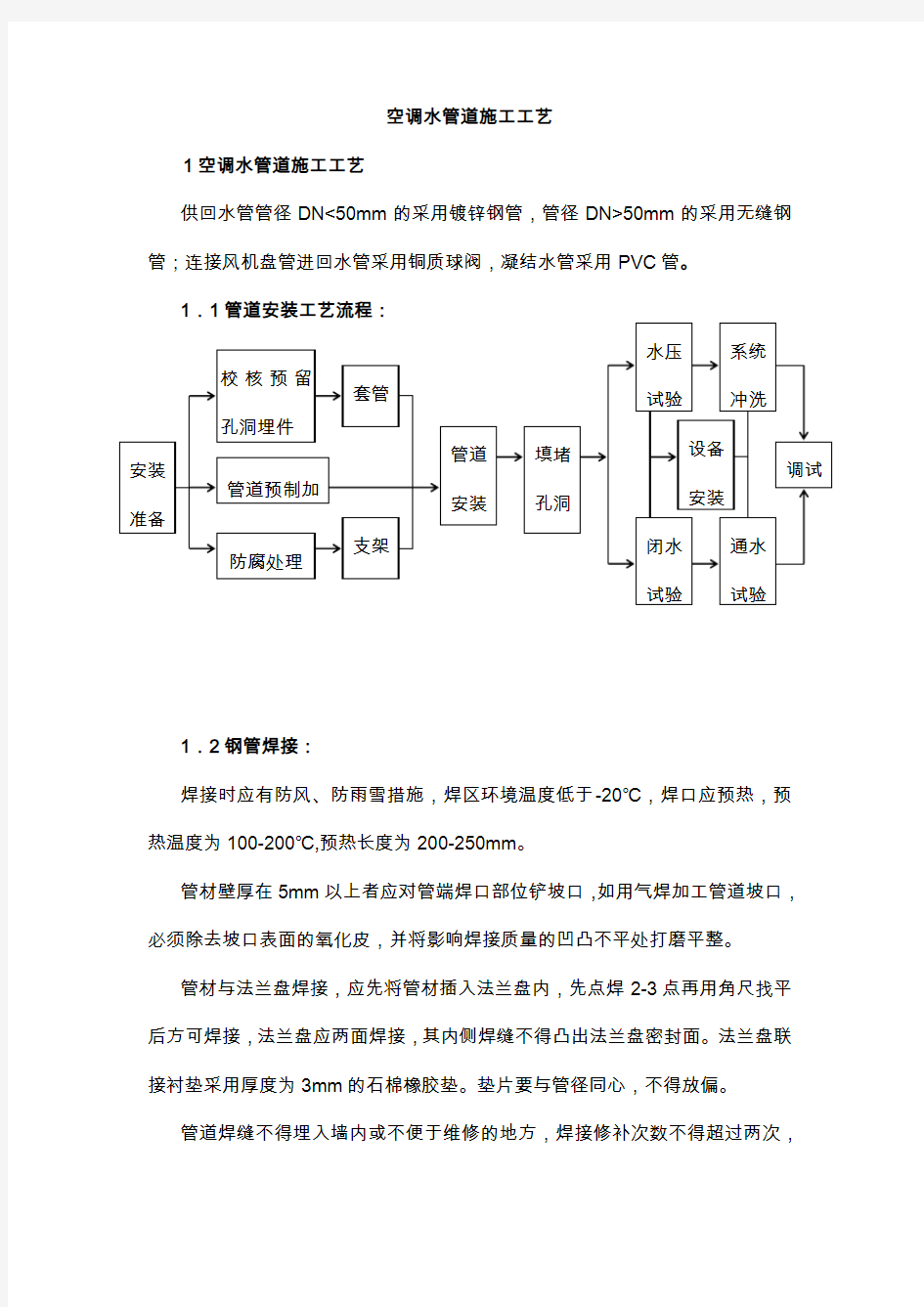 空调水管道施工工艺