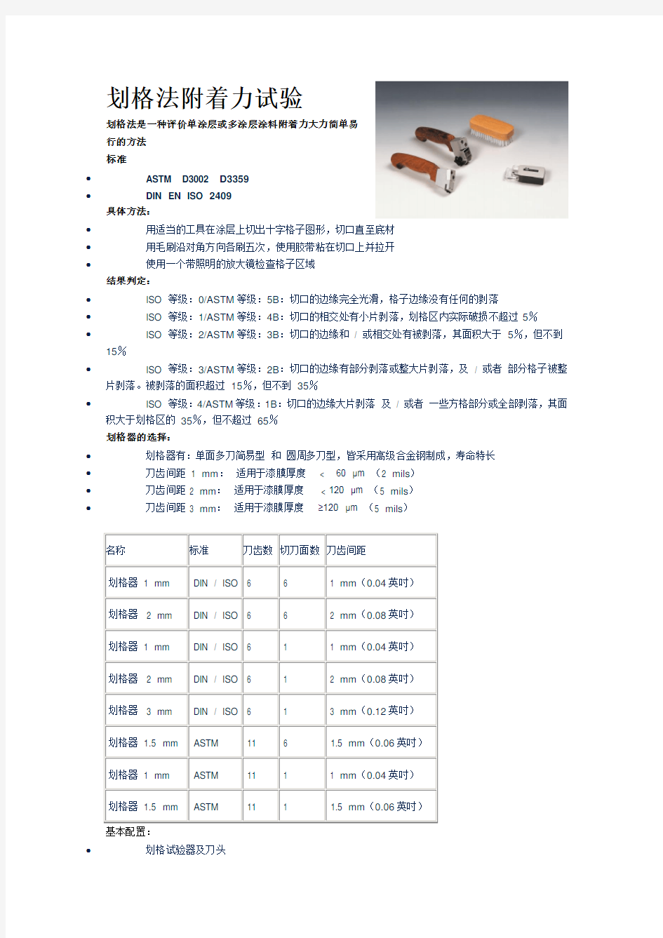 百格测试标准