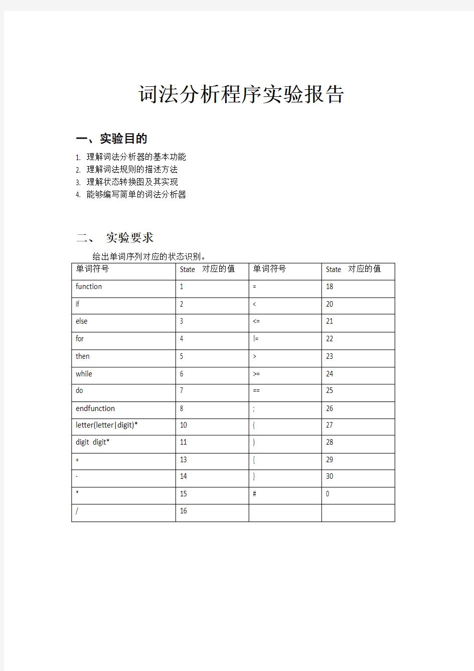 词法分析程序实验报告