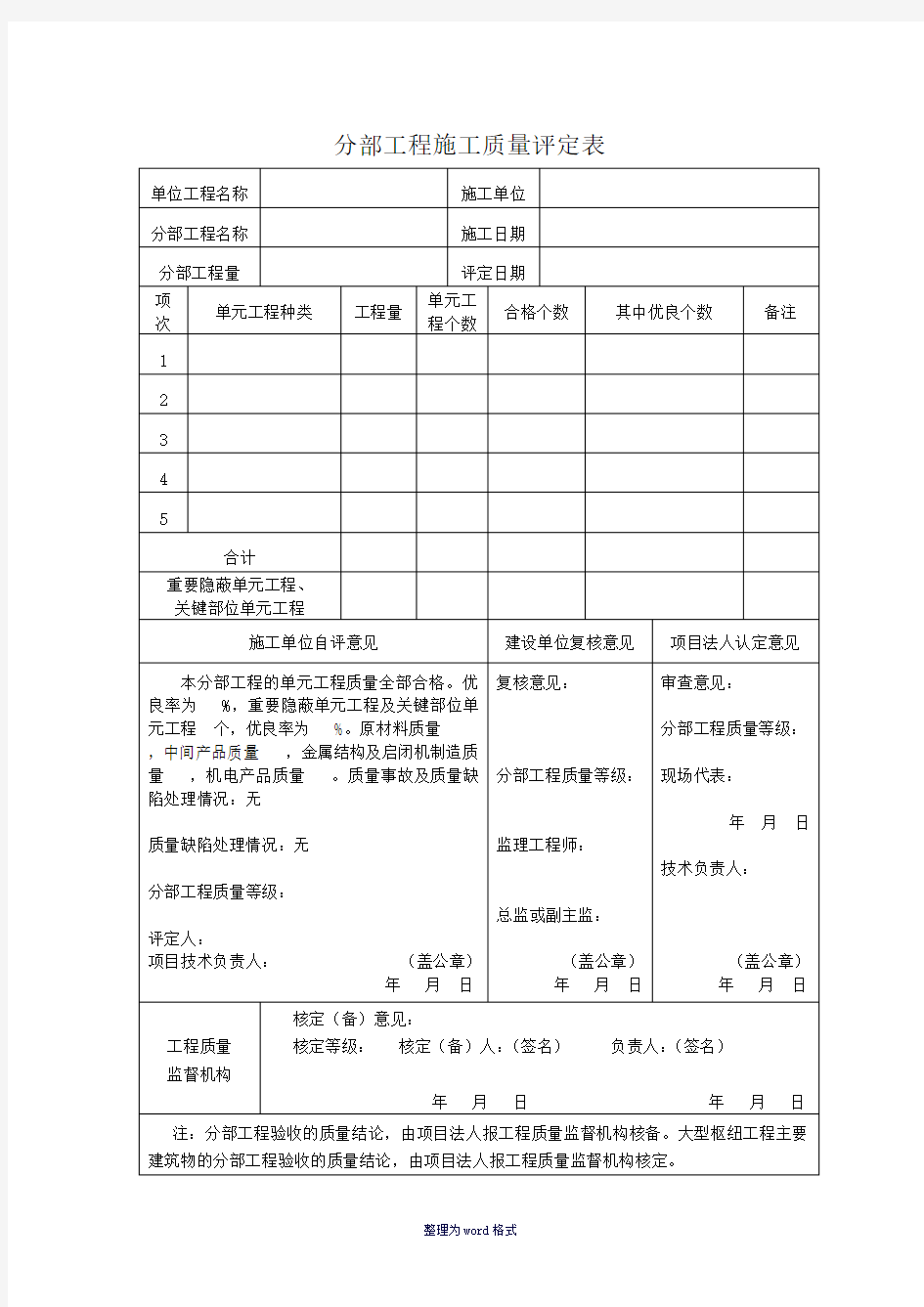 工程质量评定资料Word 文档