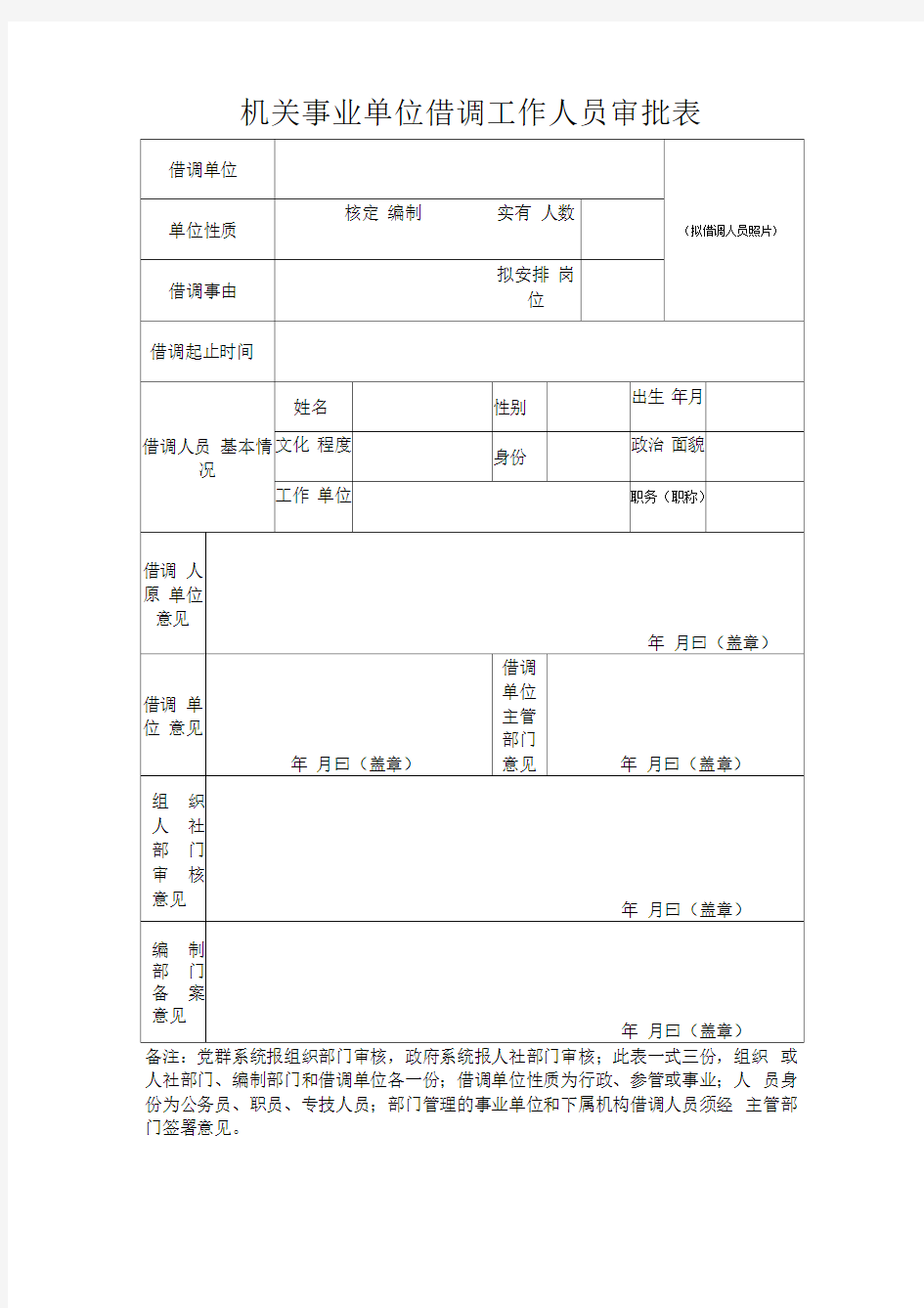 借调人员审批表最新版