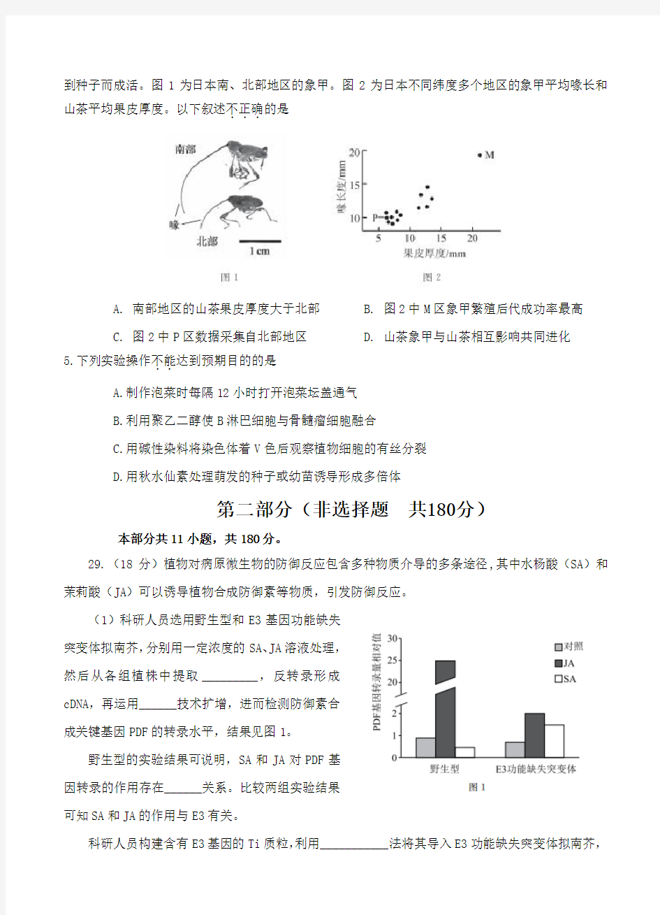 北京市东城区2019-2020学年度第二学期高三综合练习(一)理综生物试题(含答案)