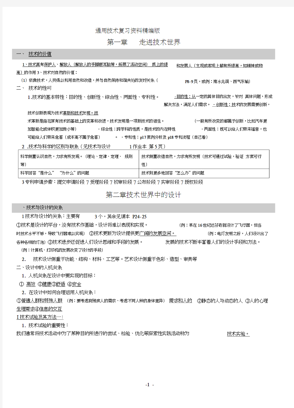 高中通用技术会考复习重要知识点汇总