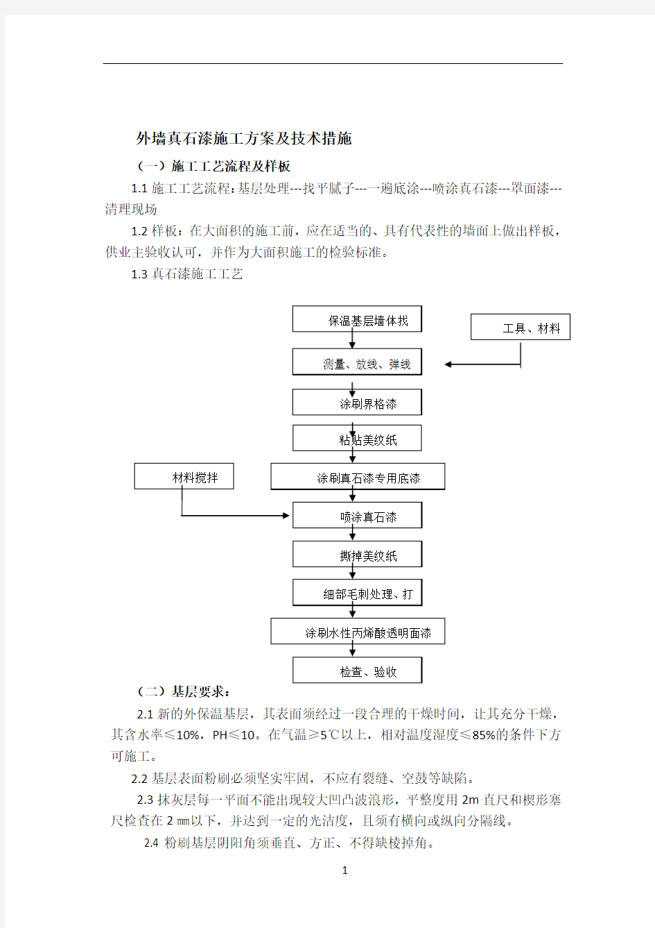 外墙真石漆施工方案及技术措施