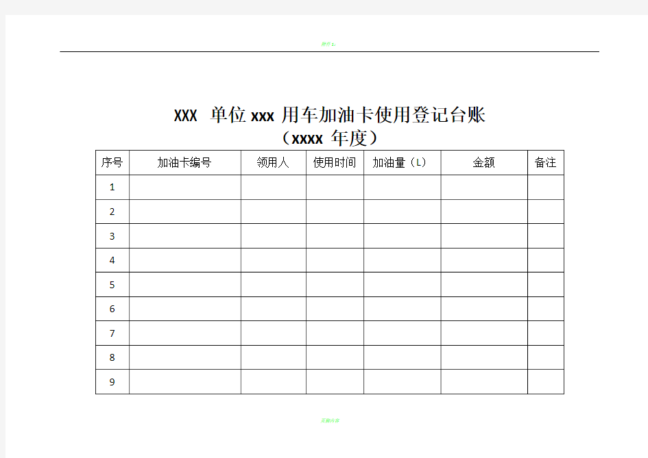 公务用车加油卡使用登记台账表